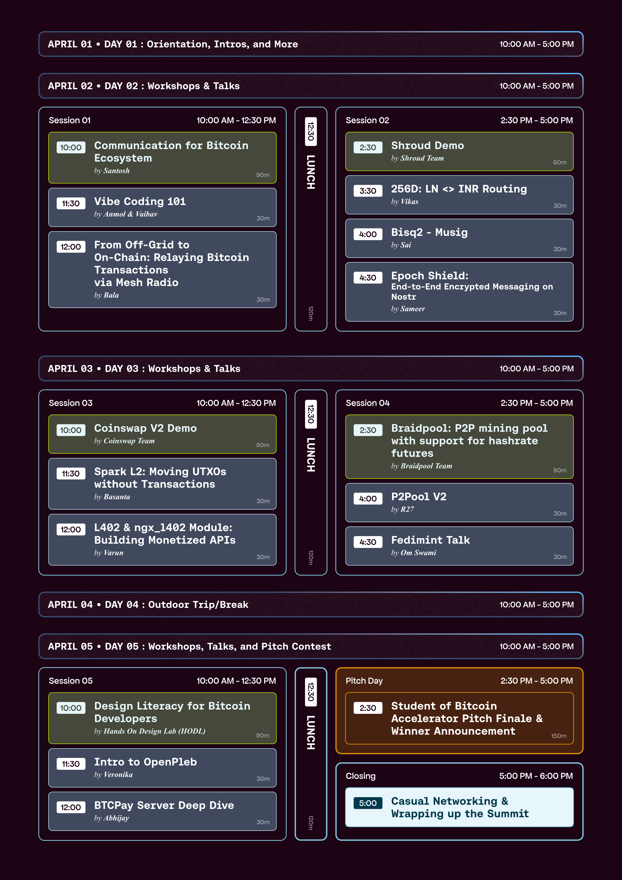 Summer 2026 Schedule